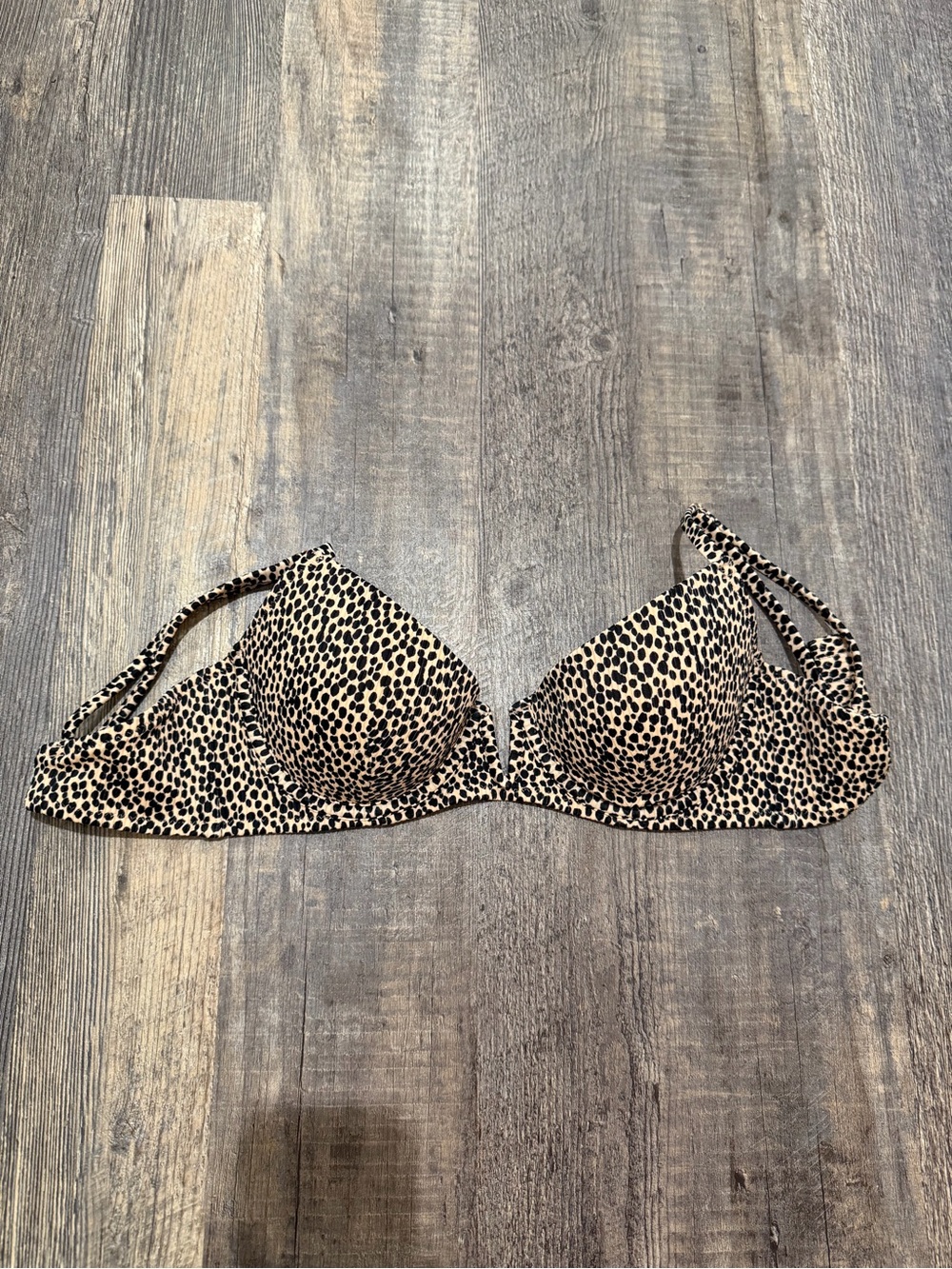 Shade & Shore Women’s Tan Cheetah Lift V-Wire Ribbed Target Bikini Top 34 C